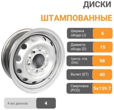 АвтоВаз 2123 6x15/5x139.7 D98 ET40 4 диска серебристый