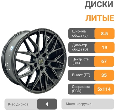 Top Grade 9346 8.5x19/5x114.3 D67.1 ET35 4 диска антрацит