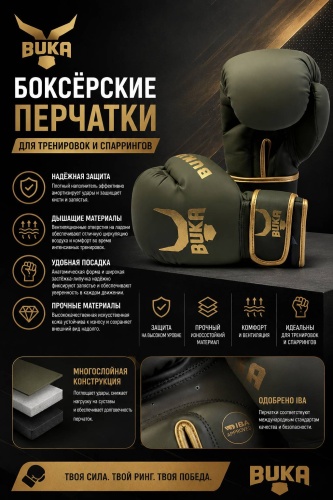 Боксерские перчатки BUKA 8 oz зеленый