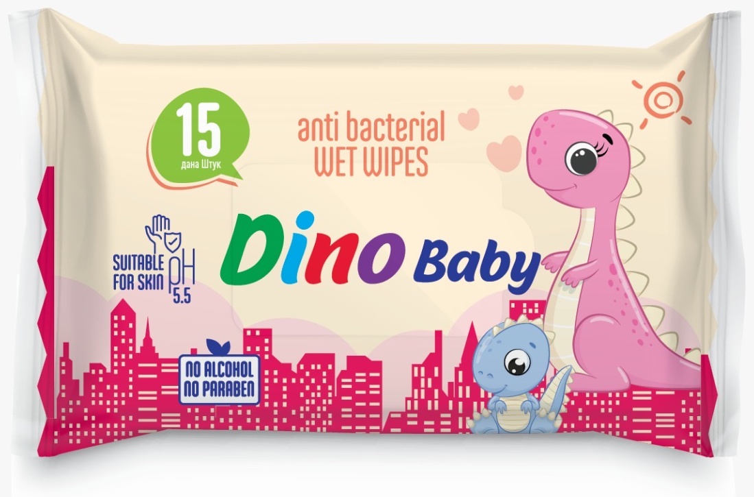 Влажные салфетки Dino Baby карманные 15 шт