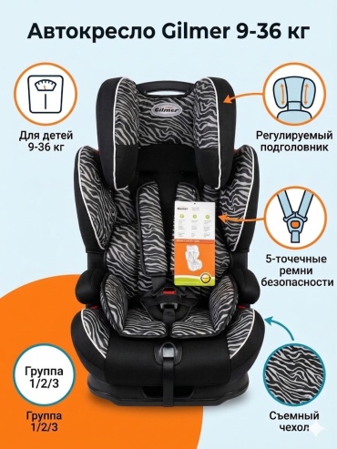 Baby store Автокресло 1/2/3 (9-36 кг) белый, черный