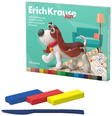 Пластилин мягкий восковой ErichKrause Baby 18 цветов со стеком, 234 г (в коробке 18 шт)