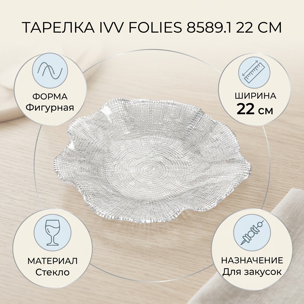 Тарелка IVV 22 см, 1 шт, стекло