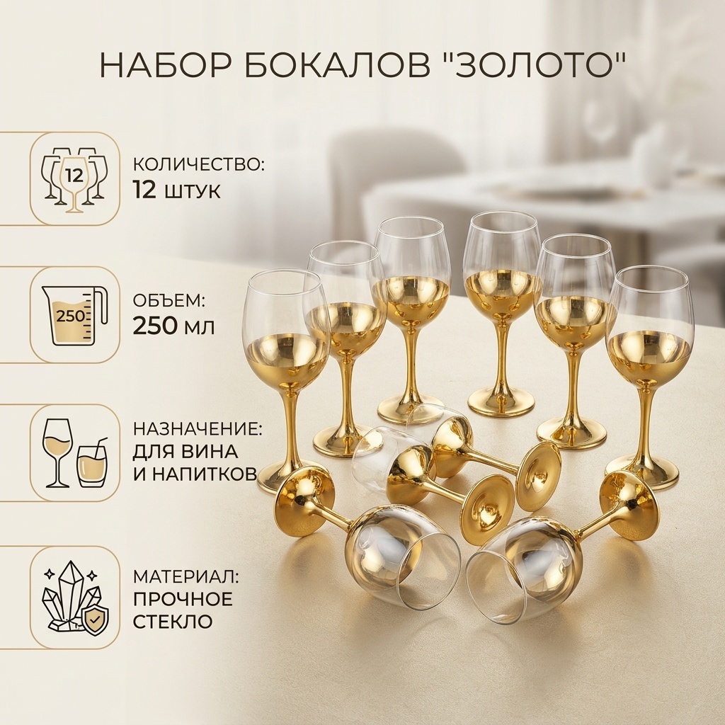 Набор бокалов 250 мл, стекло, 12 шт