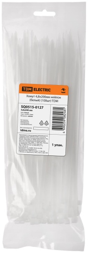 Кабельная стяжка TDM ELECTRIC 200х4.8 мм, пластик, нейлон 100 шт