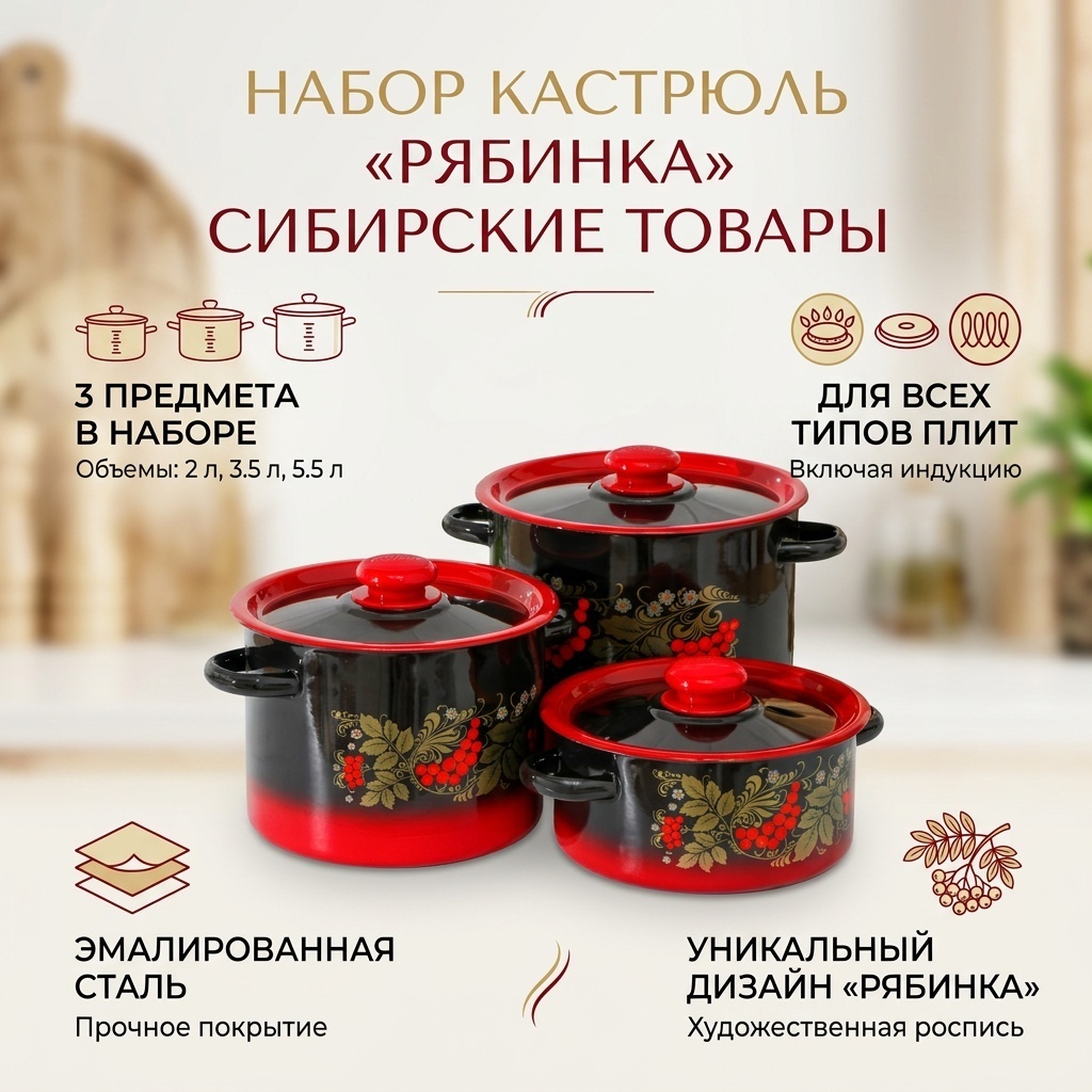 Набор кастрюль Сибирские товары 3 в 1