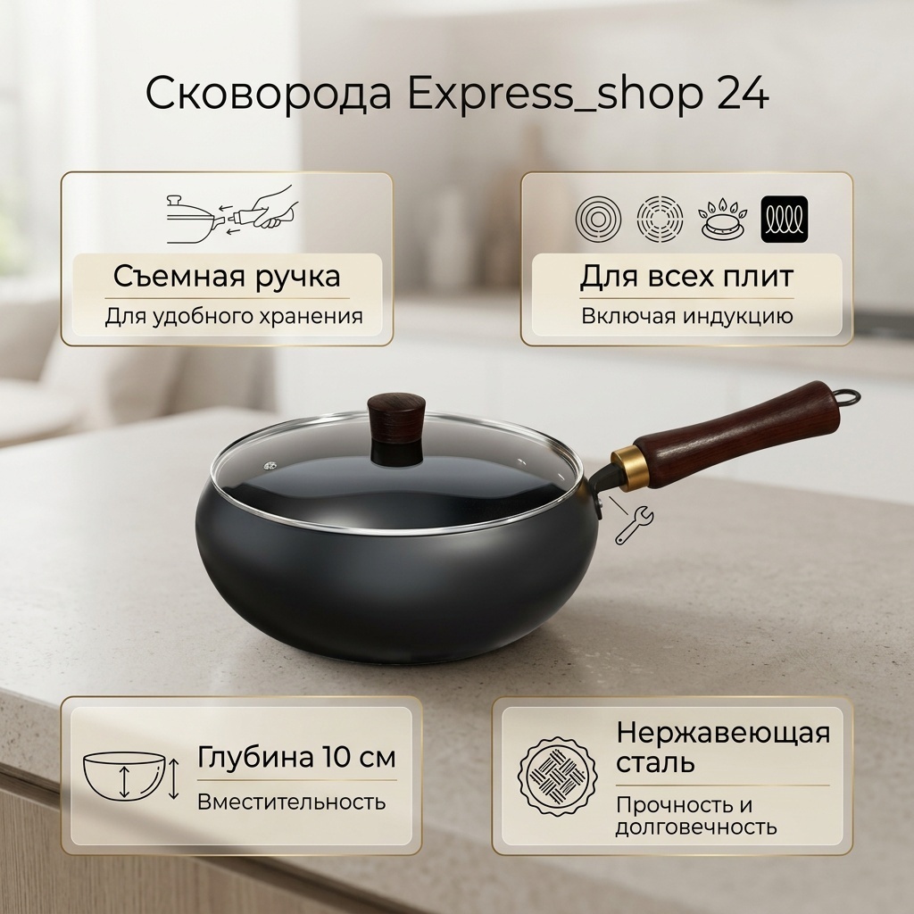 Сковорода Express_shop 24 см , нержавеющая сталь