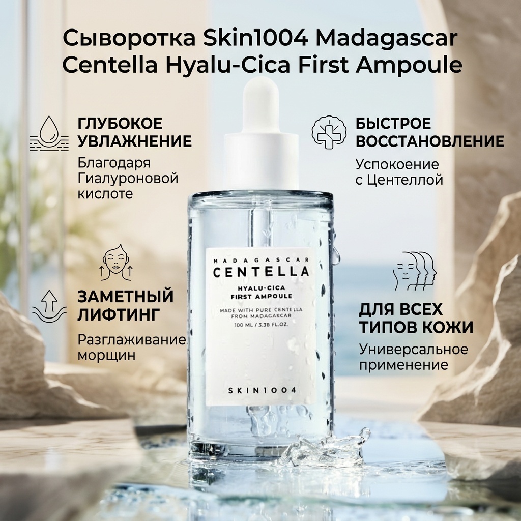 Skin1004 сыворотка Madagascar Centella Hyalu-Cica First Ampoule для лица, для зоны декольте 50 мл