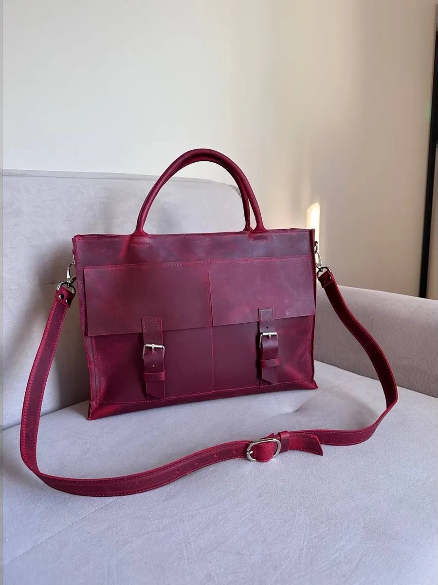 Сумка планшет Shapely bags натуральная кожа бордовый
