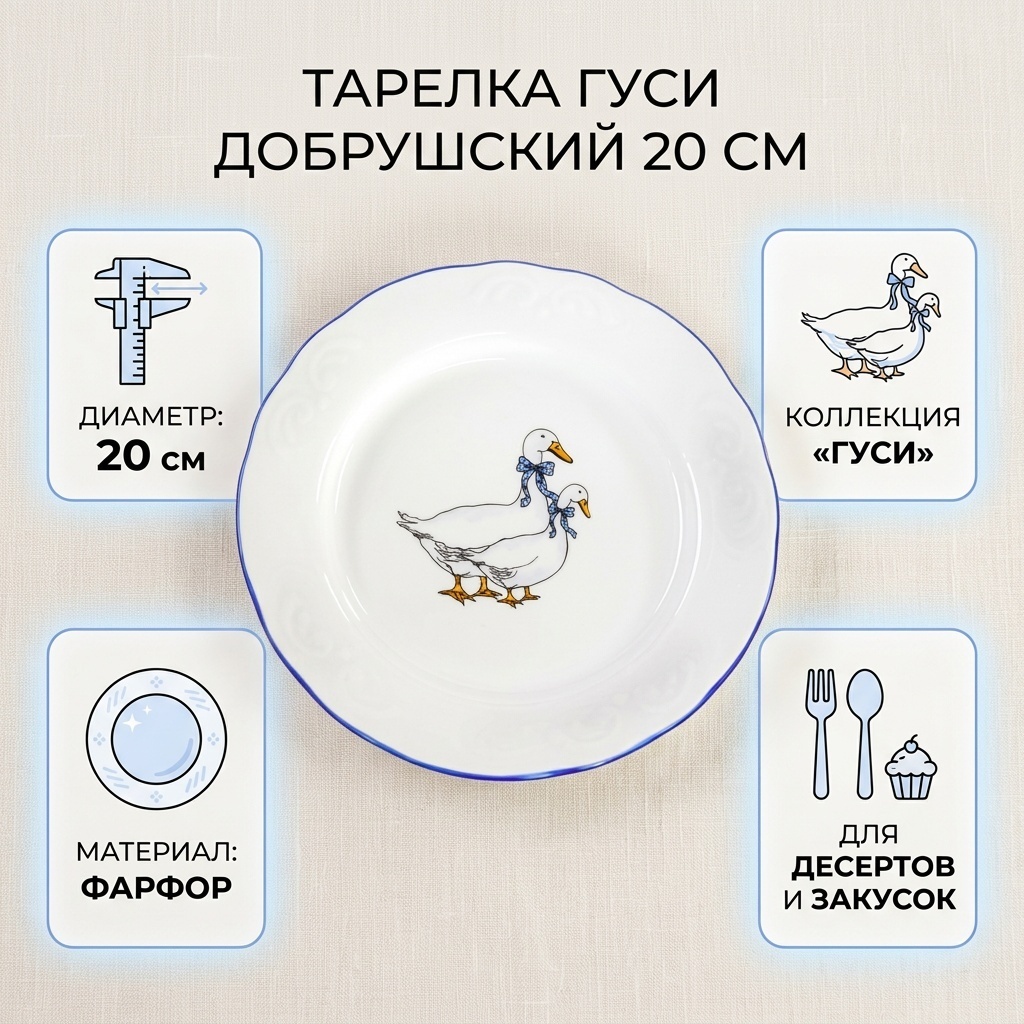 Тарелка Добрушский фарфоровый завод 20x20 см, 1 шт, фарфор
