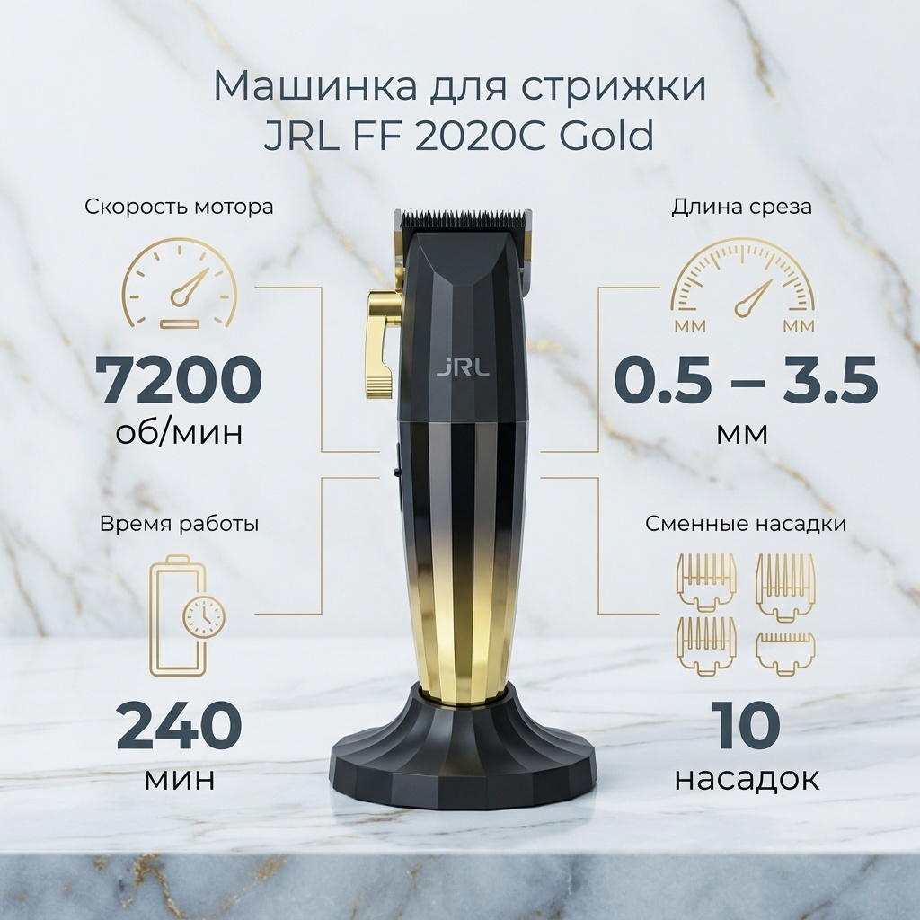 JRL машинка для стрижки JRL FF 2020C Gold черный, золотой