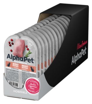 AlphaPet Суперпремиум Монопротеин кусочки в соусе индейка 80 г 15 шт