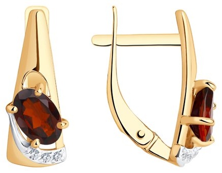 Серьги Diamant EAR-DI-585-616161 вес 2.32 г золото, фианит, гранат