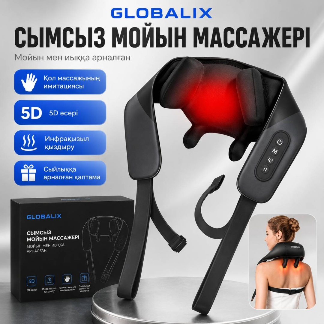 Массажер Globalix Benice r1 воротник 3D-массаж, вибрационный, надавливающий, разминающий, инфракрасный прогрев, роликовый