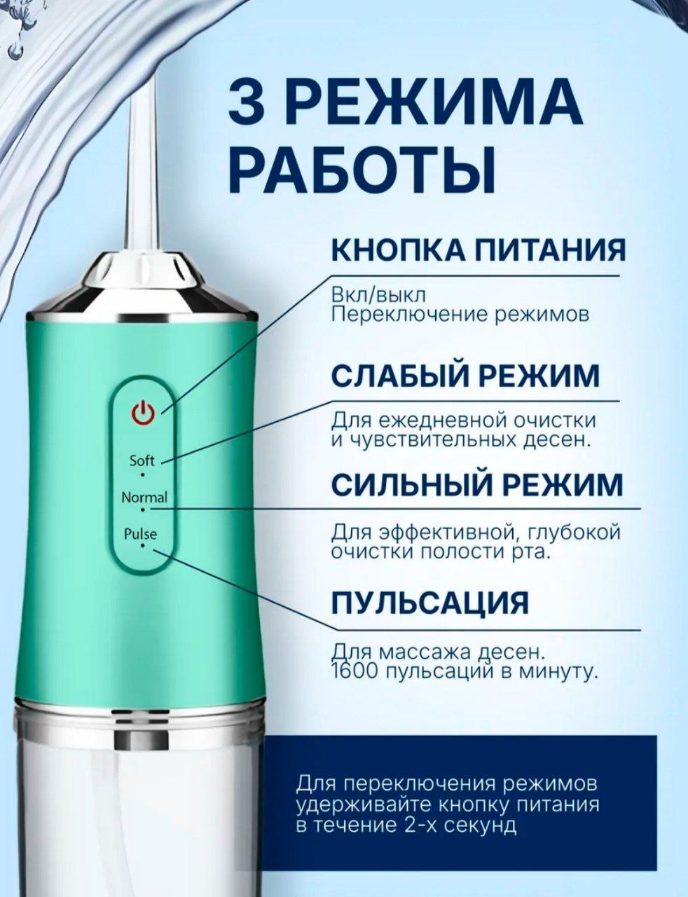 Ирригатор 54566879679 импульсный, портативный