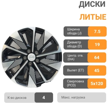 Original Series Wheels BYD 7.5x19/5x120 D64 ET45 4 диска черный, серебристый