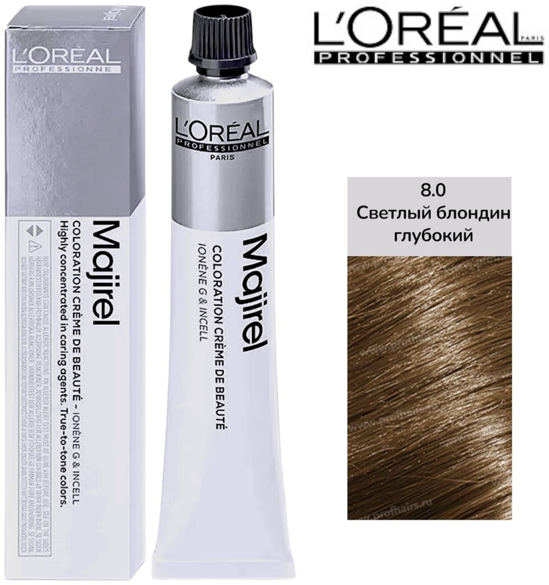Loreal Professionnel Paris Краситель стойкий Majirel, светлый блондин глубокий 8,0 крем-краска 60 мл
