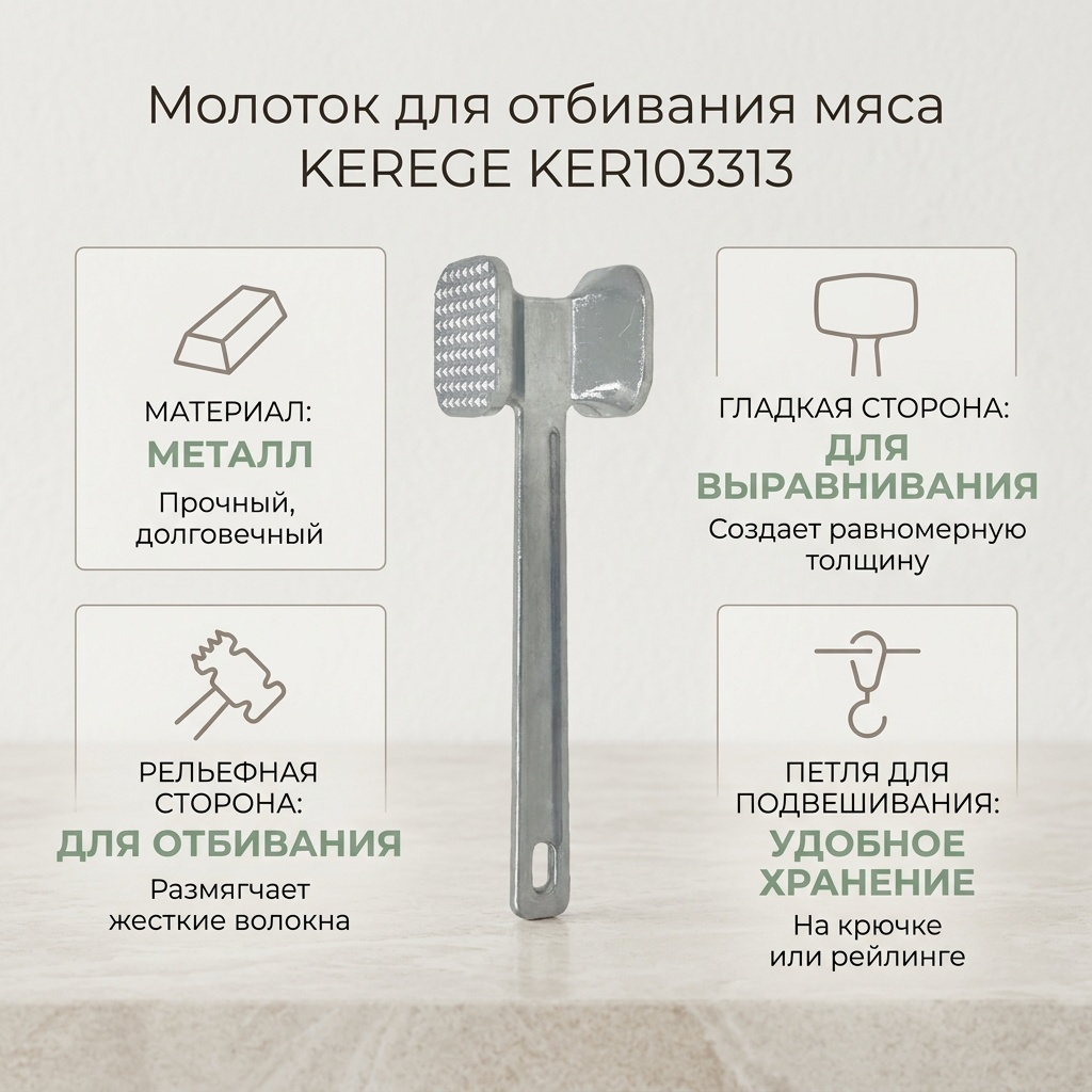 Молоток для отбивания мяса KEREGE металл, 1 шт