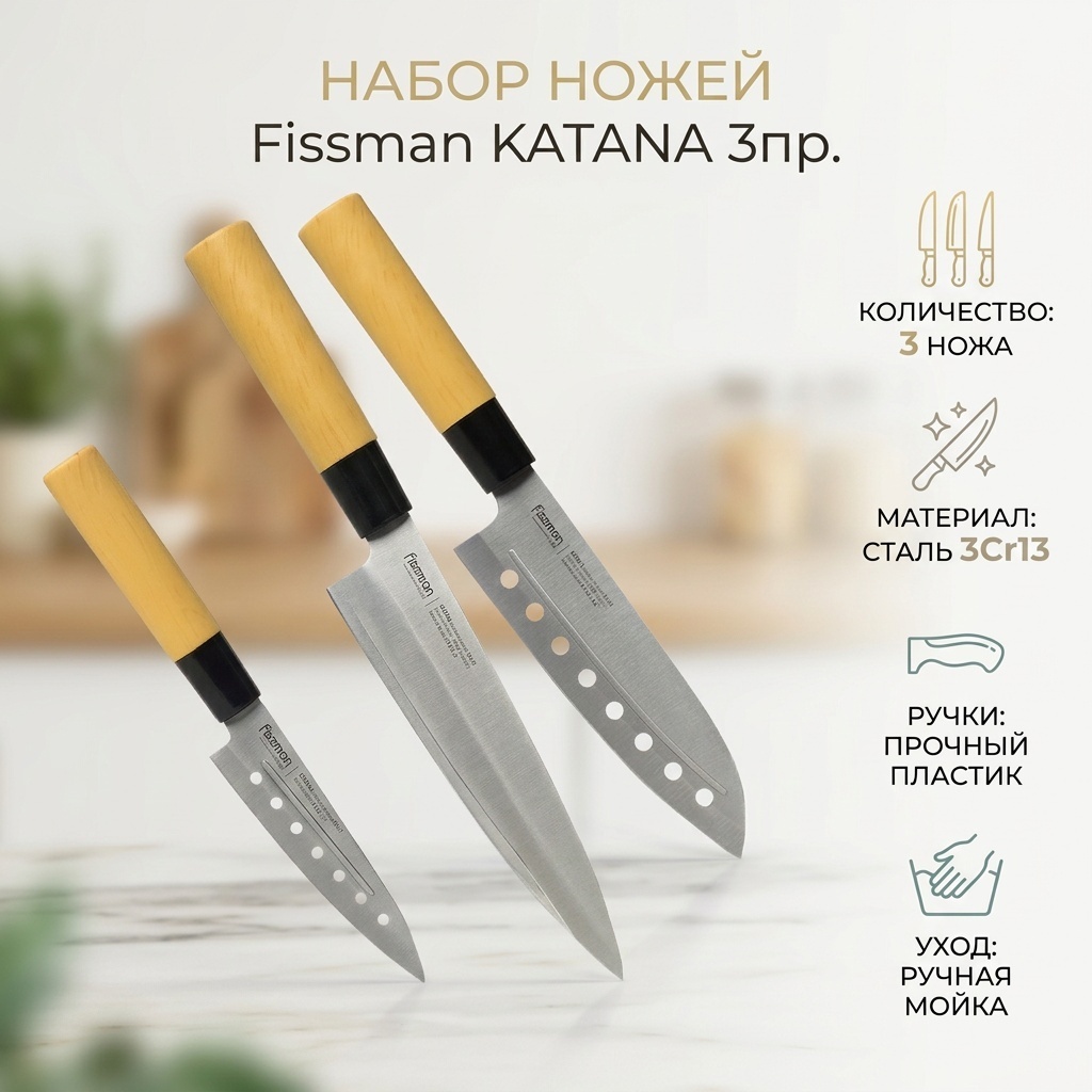 Набор ножей Fissman 2680, лезвие: сталь 3 шт