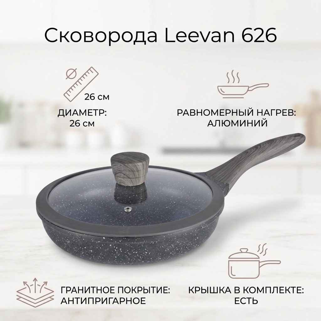 Сковорода Leevan 626 26 см с антипригарным покрытием, алюминий