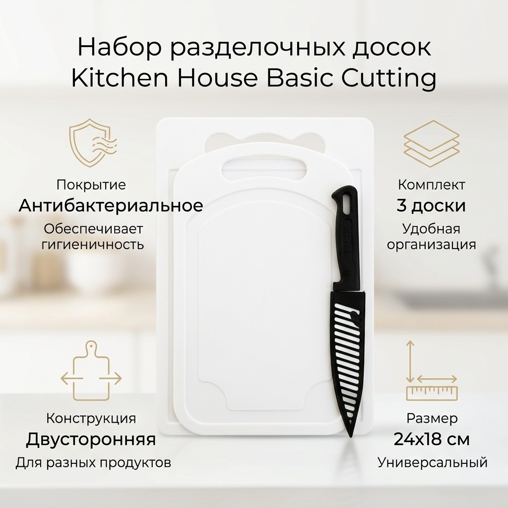 Kitchen House набор разделочных досок Basic Cutting 012546 3 шт, пластик