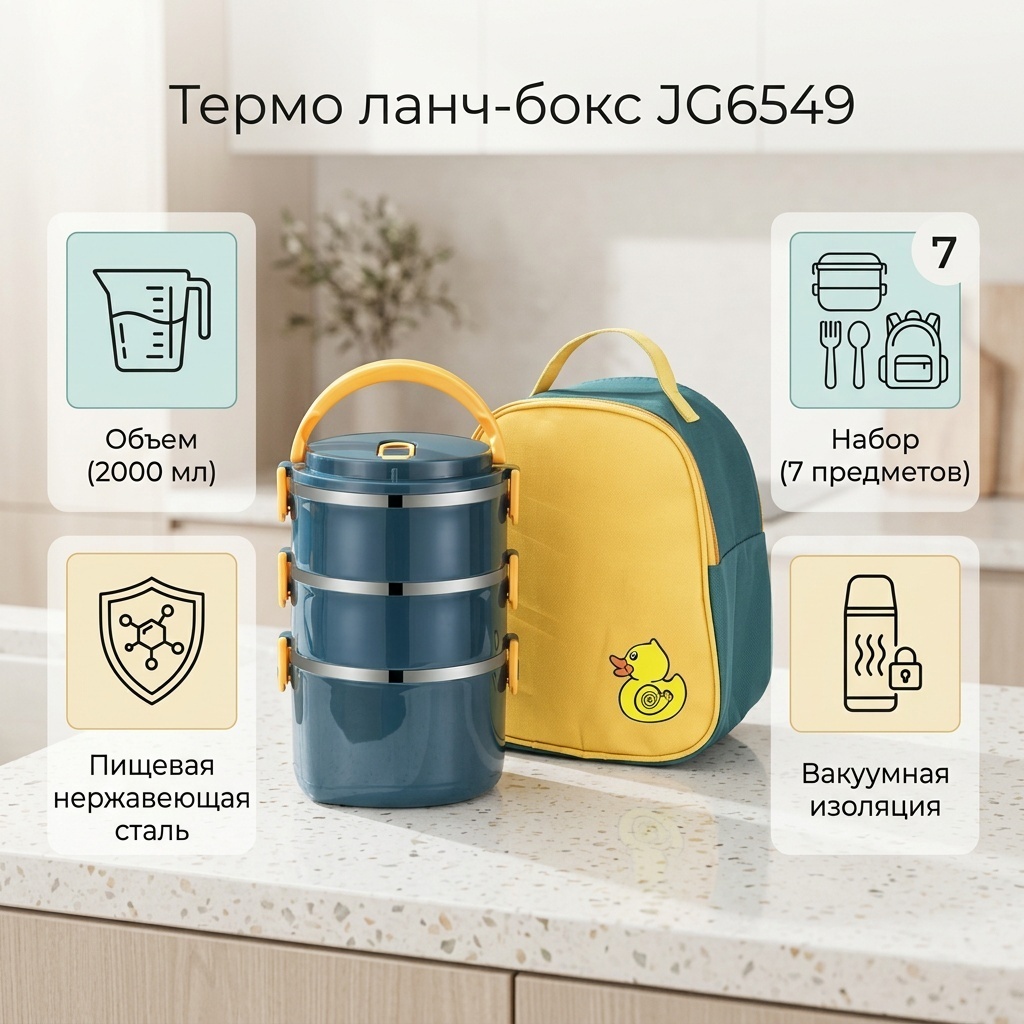 Термо ланч-бокс JG6549 6 шт, нержавеющая сталь, пластик