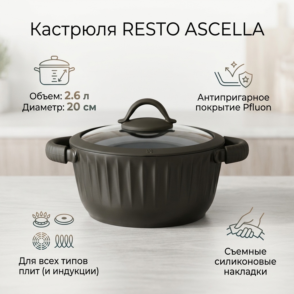 Кастрюля 2.6 л, RESTO ASCELLA алюминий