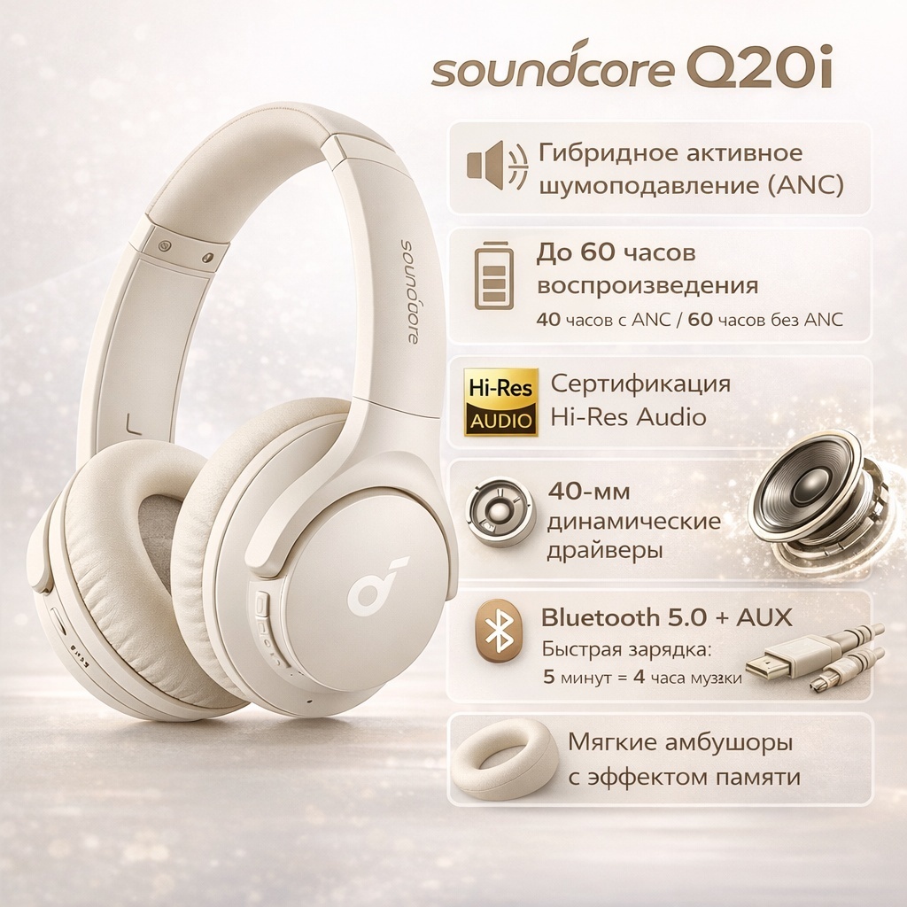 Наушники Soundcore Q20i белый