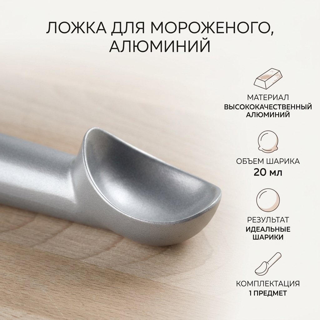 Ложка для мороженого алюминий, 1 шт