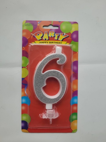 Свеча PARTY цифра 6, 1 шт 11 см