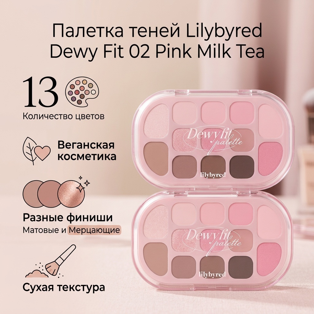 Lilybyred тени сухие Dewy Fit Palette 02 Pink Milk Tea