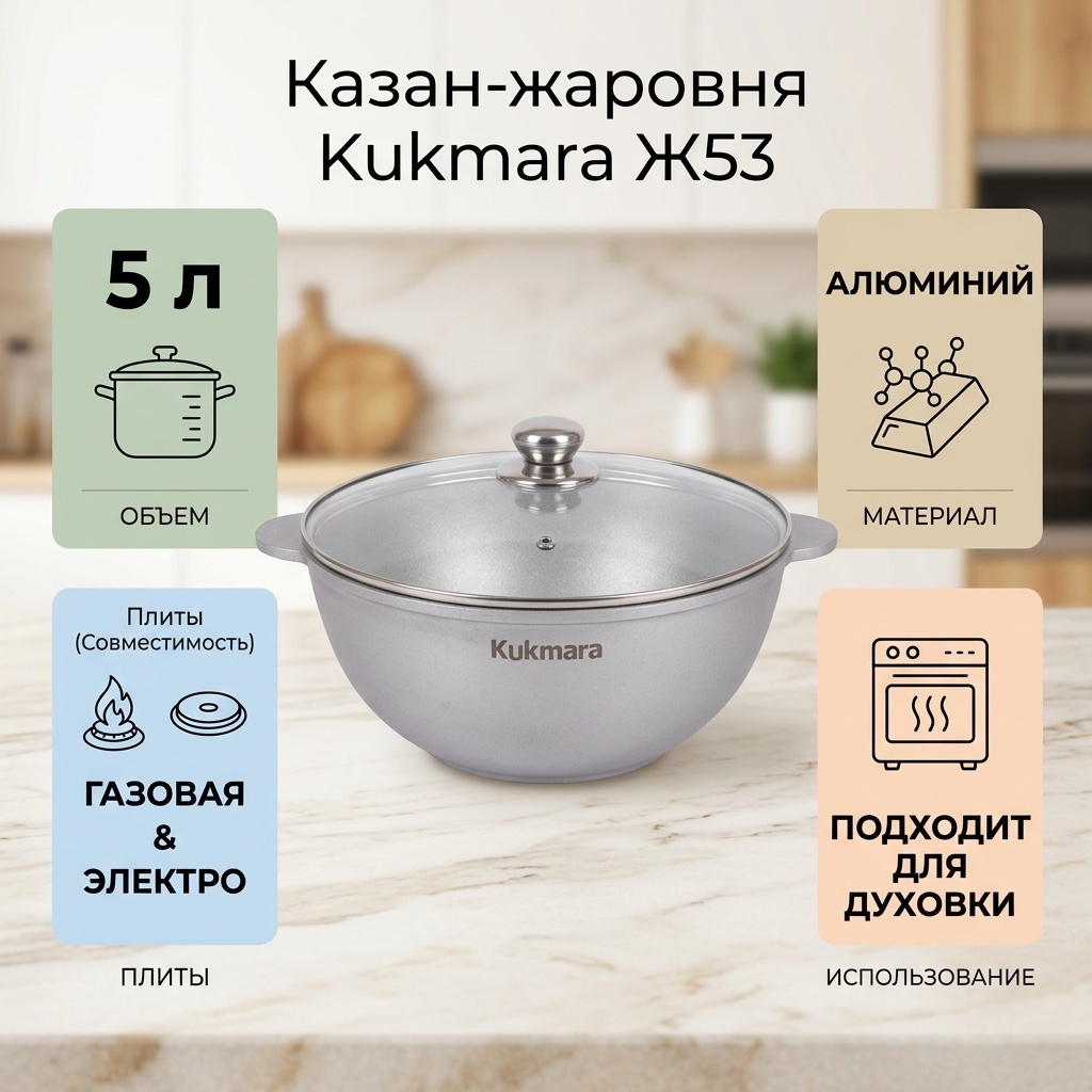 Жаровня Kukmara 5 л, алюминий