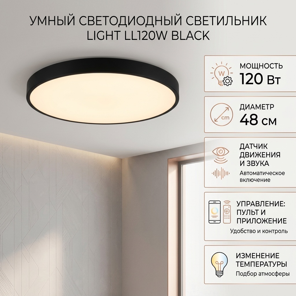 Светильник потолочный Light LED 120 Вт черный, белый