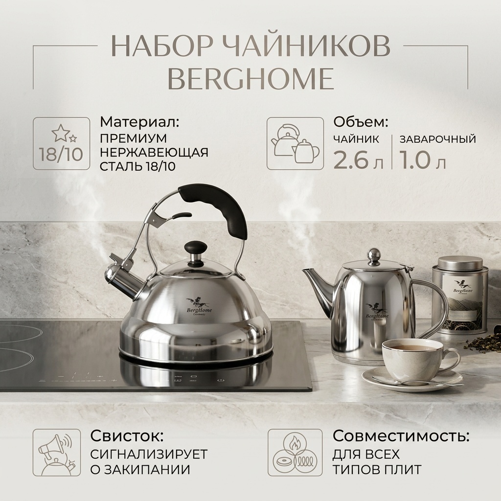 Набор чайников 30364697_390820344 2.6 л, нержавеющая сталь