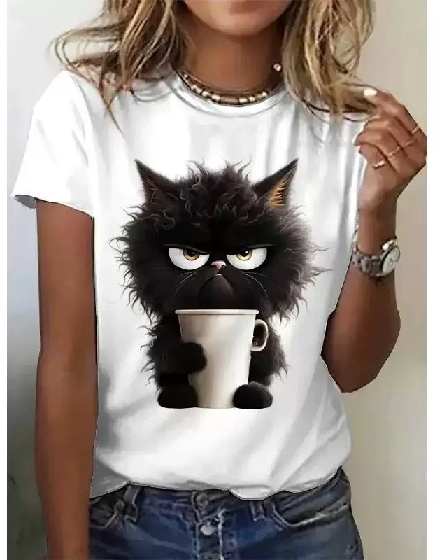 Футболка La Luna kz Котик с кофе белый