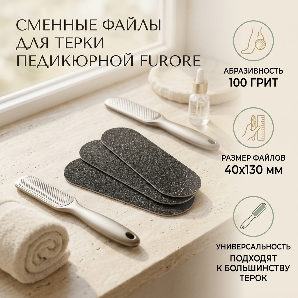 Furore сменные файлы для терки педикюрной 4x13 см 100 грит 50 шт