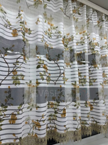 Тюль Textiles 200x135 см 1 шт, полиэстер, белый, бежевый, коричневый