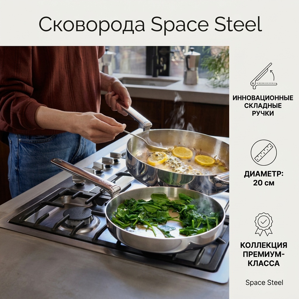 Сковорода Joseph Joseph Space Steel 20 см , нержавеющая сталь