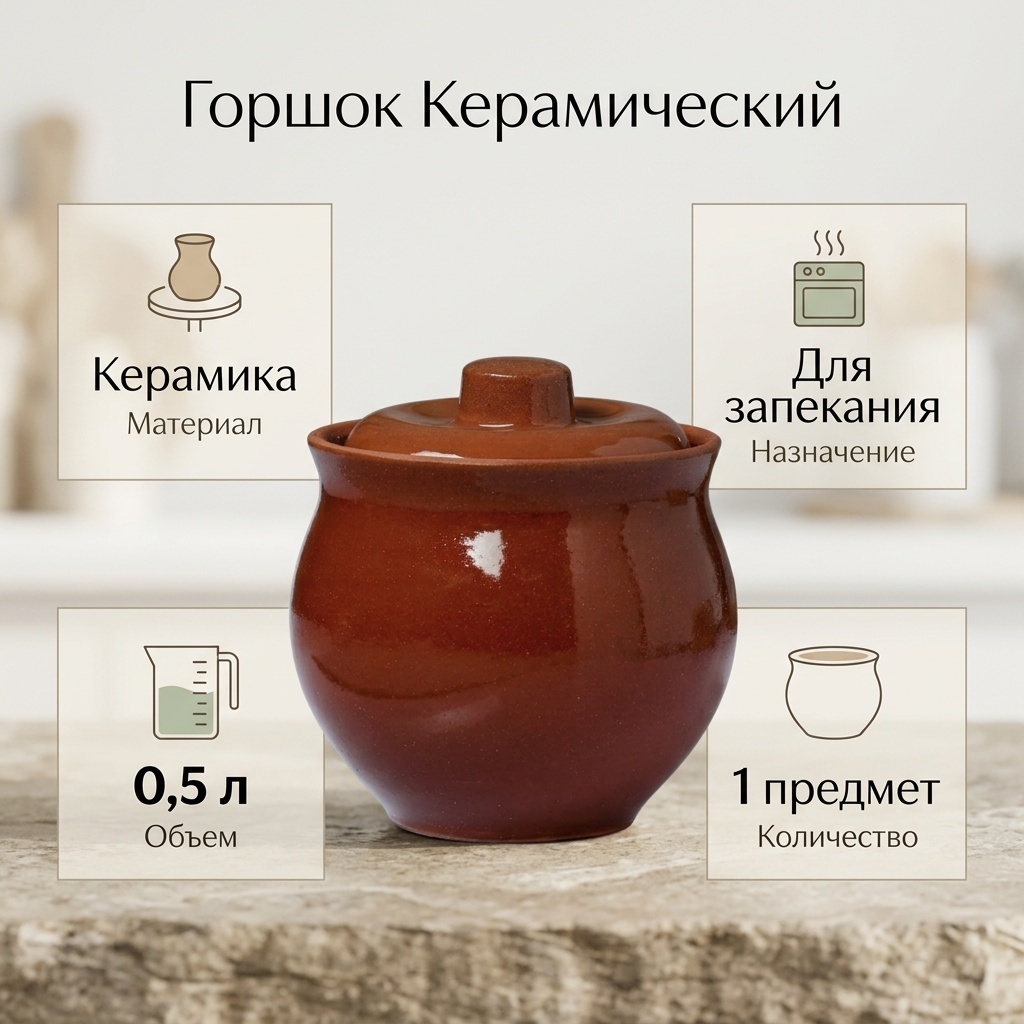 Горшок для запекания керамика, 1 шт