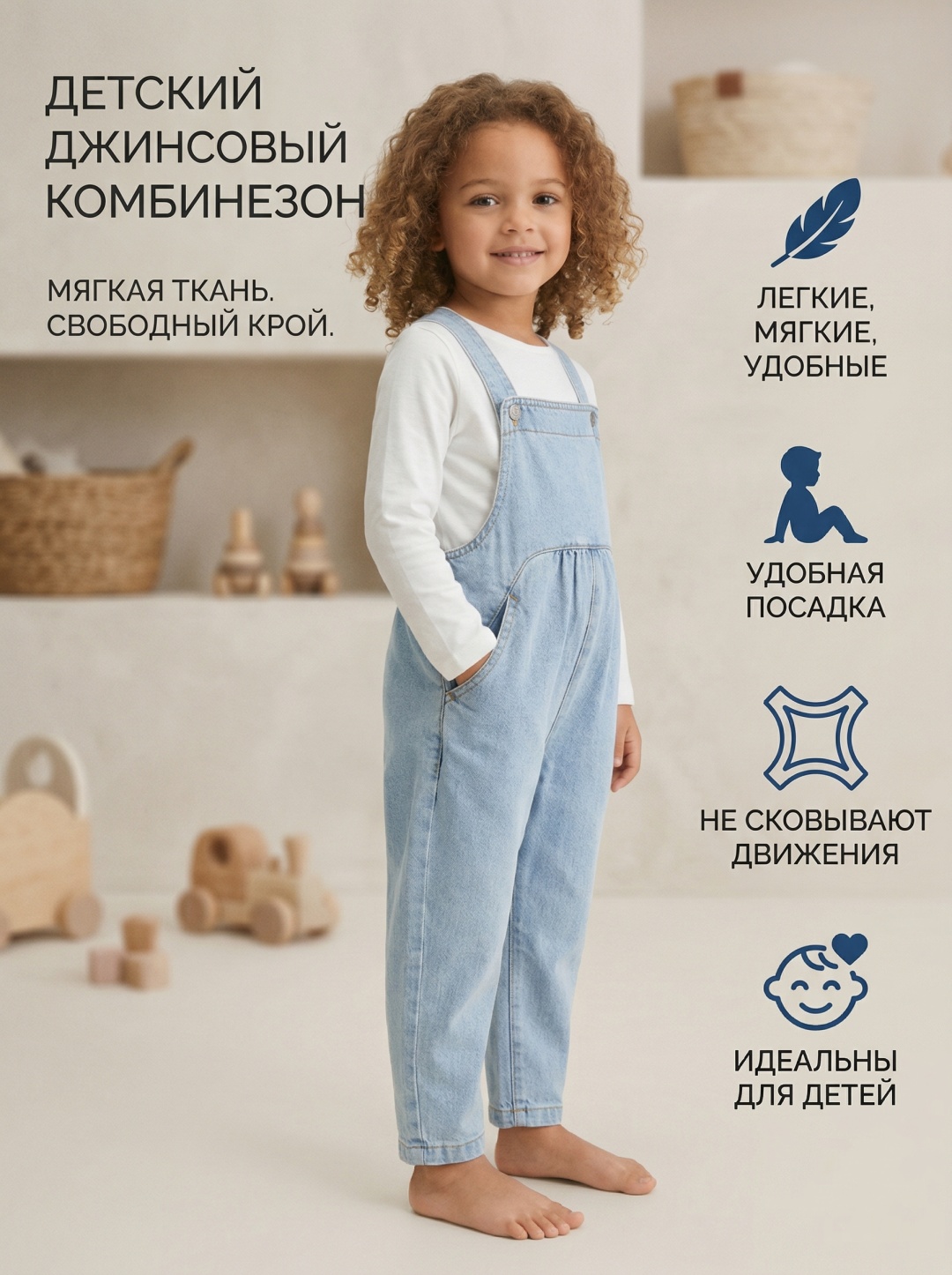 Джинсовый комбинезон голубой