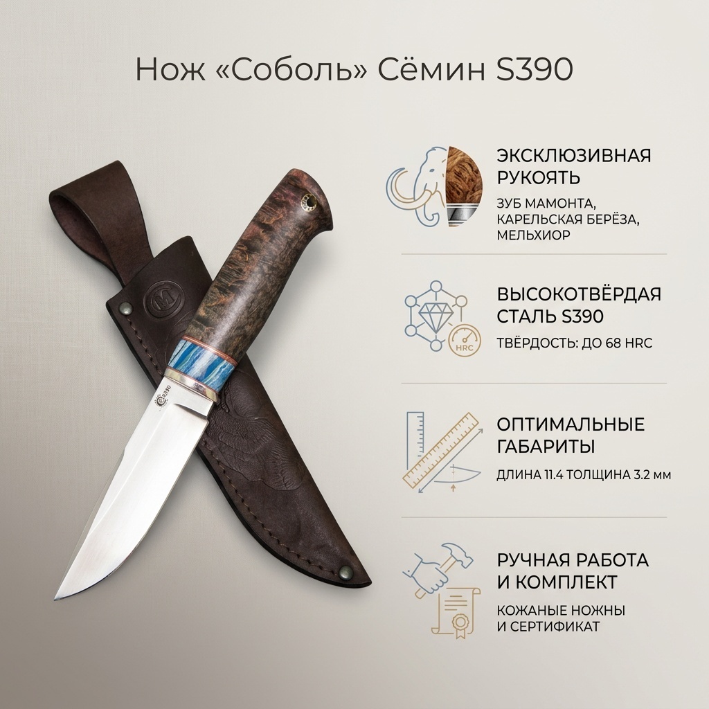 Нож разделочный Мастерская Сёмина, лезвие: сталь 1 шт