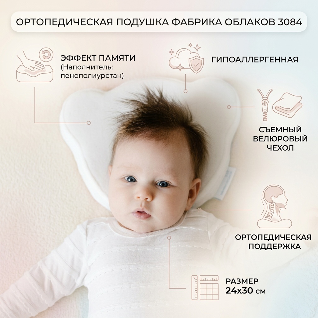 Ортопедическая подушка Фабрика Облаков 24x30 см, пенополиуретан