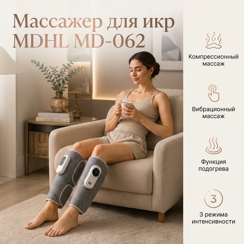 Массажер MDHL MD-062 манжета компрессионный, вибрационный, разогревающий