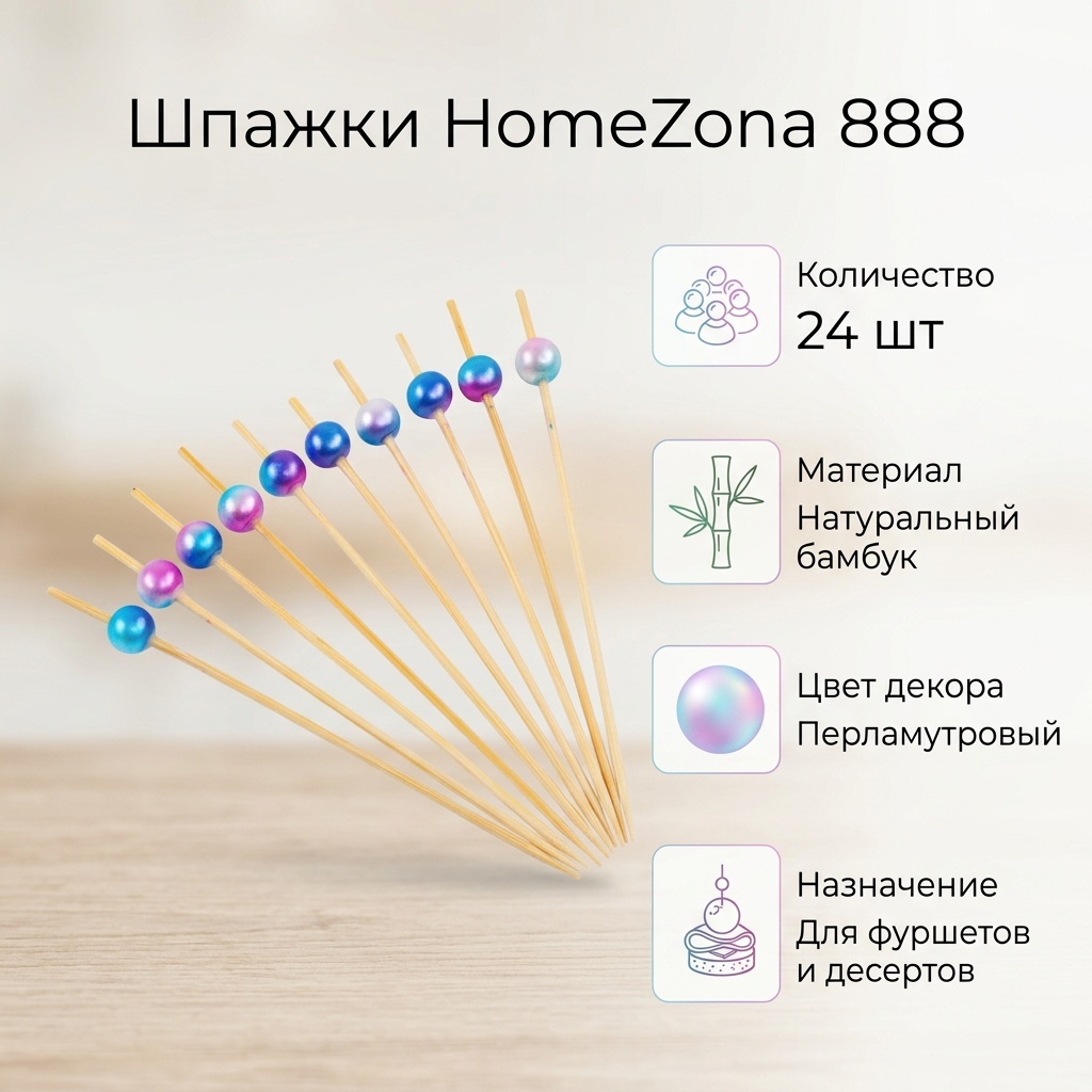 HomeZona.kz шпажки 888 перламутровый 24 шт