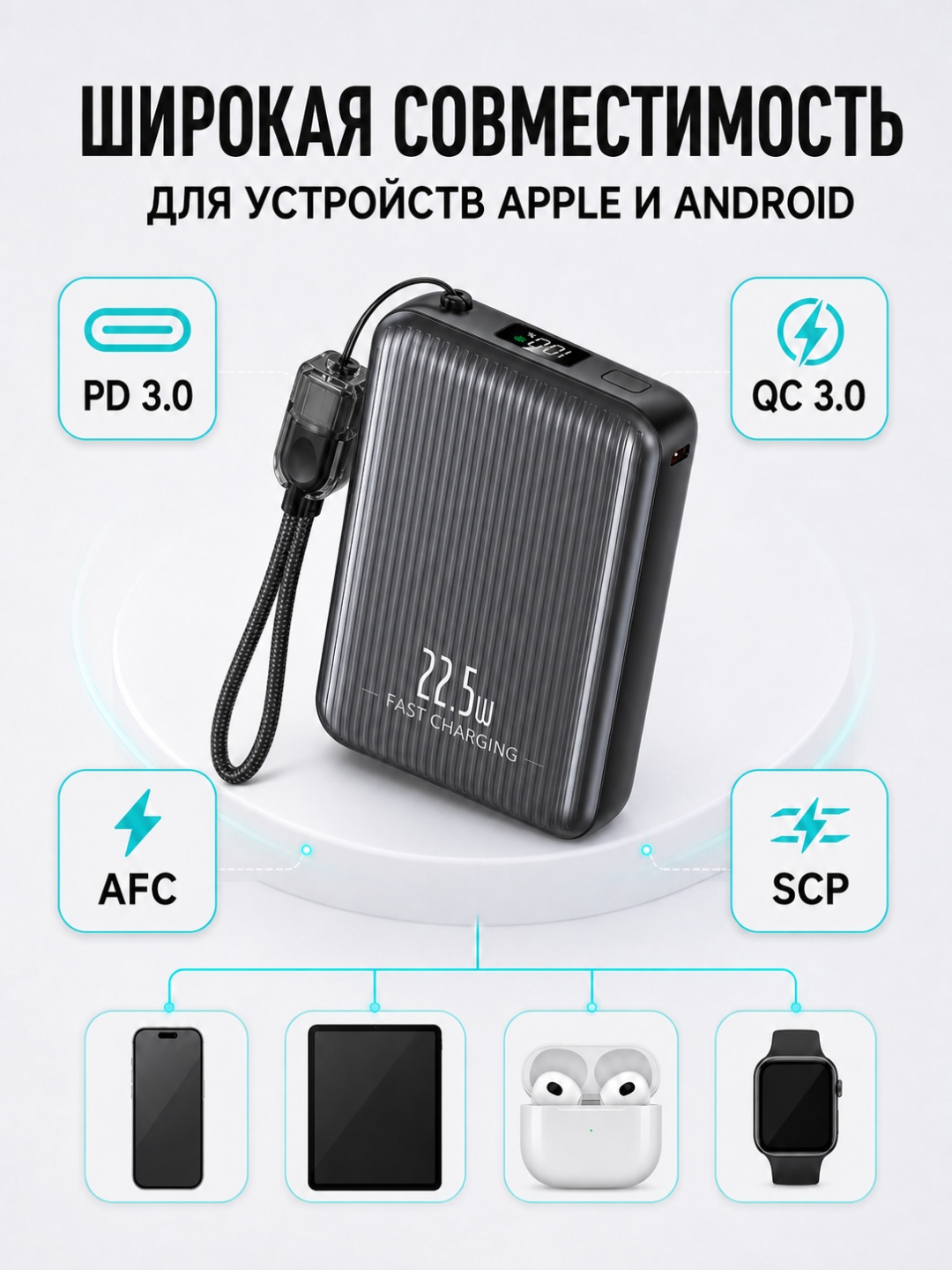Внешний аккумулятор LARKO Power Bank CK-066 10000 mAh 22.5W 10000 мАч 22.5 Вт темно — фото 5