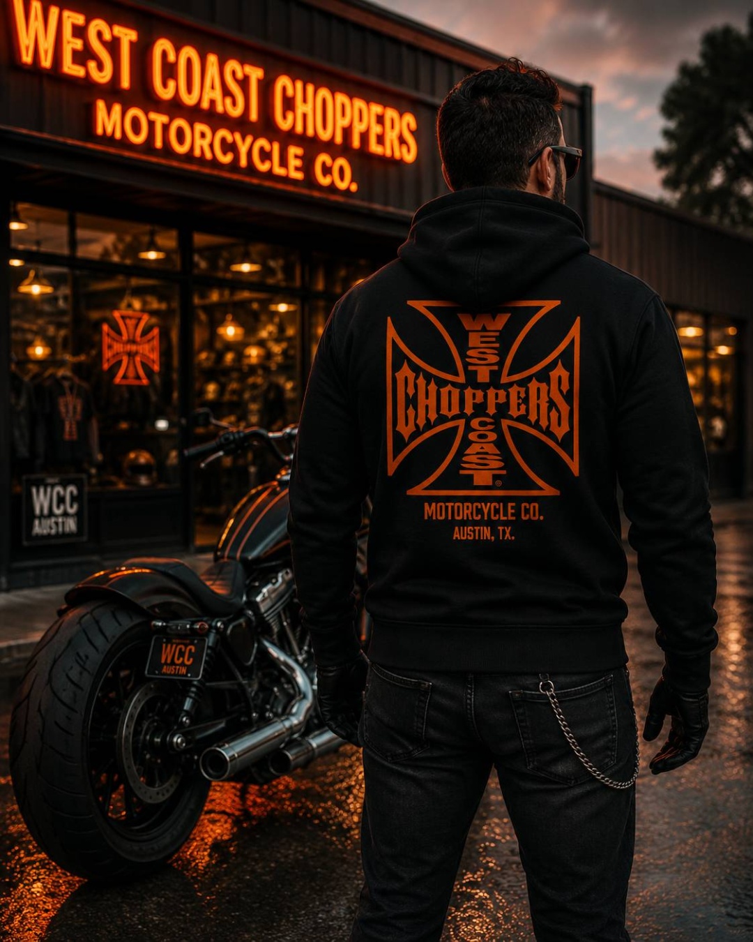 Толстовка West Coast Choppers черный, оранжевый