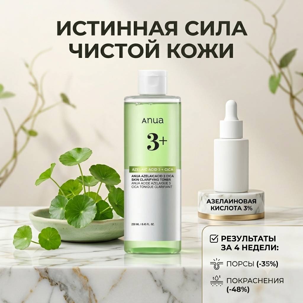 Anua тонер Инновационный успокаивающий тонер Azelaic Acid 3 + Cica Skin Clarifying Toner 250 мл