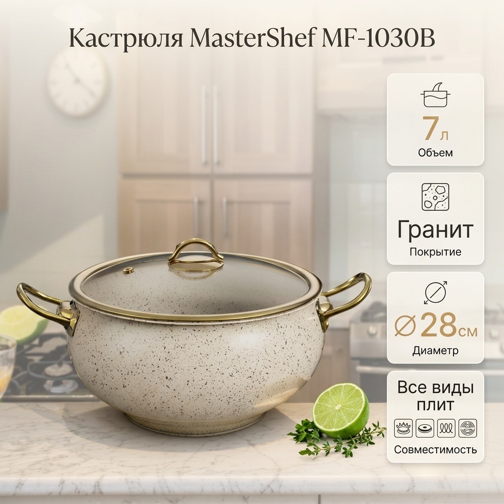 Кастрюля 7 л, MF-1030B гранит