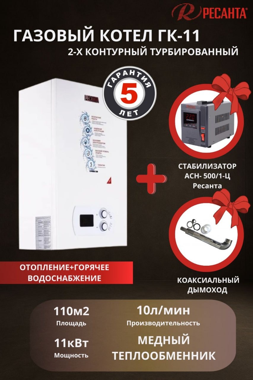 Газовый котел Ресанта Ресанта ГК-11 с дымоходом