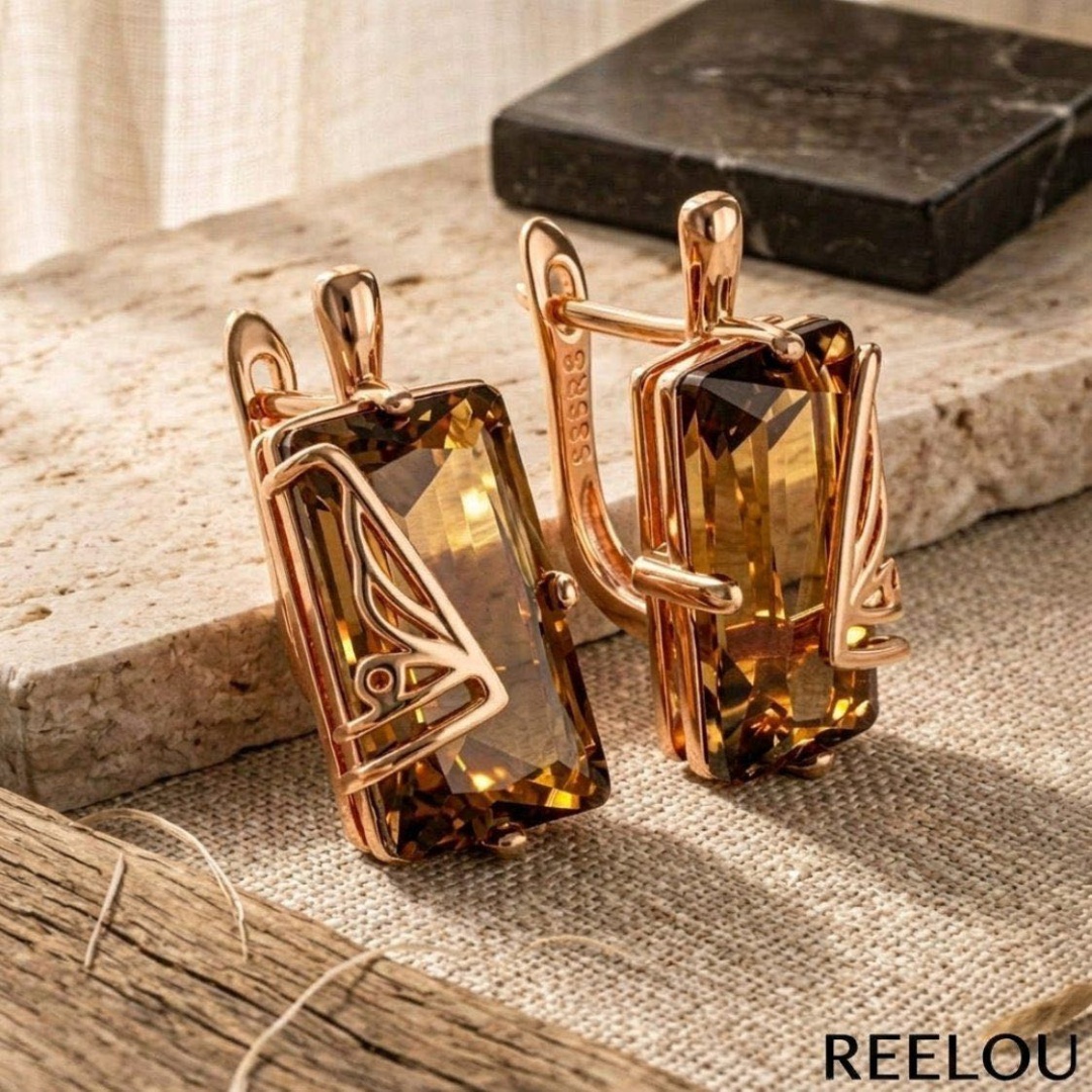 Серьги REELOU 024 вес 2.8 г сплав покрытый золотом 24К, фианит